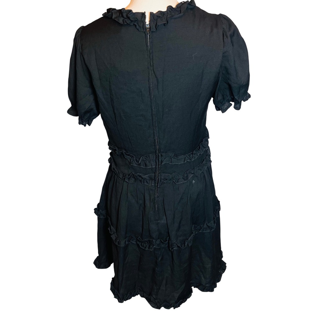 Trixxi Francesca's Black Ruffle Mini Dress V-Neck Puff‎ Sleeve L NEW Rodeo - Picture 6 of 15